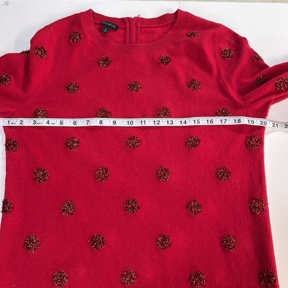 Talbots Tinsel-Dot Bateau Neck Sweater Red Size Medium Lambswool Blend Holiday - Picture 7 of 13